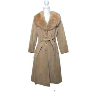 VINTAGE Sears PennyLane Tan Suede Leather LambswoolSherpa TieWaist Coat Jacket